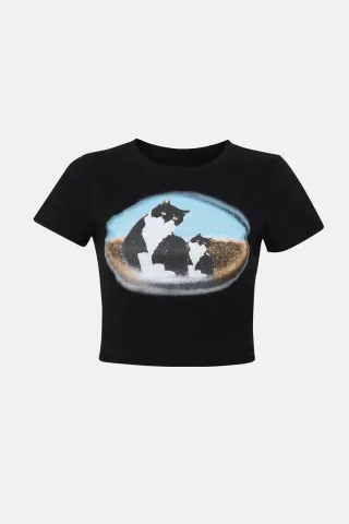 Bedrucktes Baumwoll-Crop-Top-T-Shirt