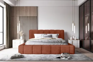 Polsterbett Doppelbett HAILEY 140x200cm in Stoff Sometimes Rostbraun