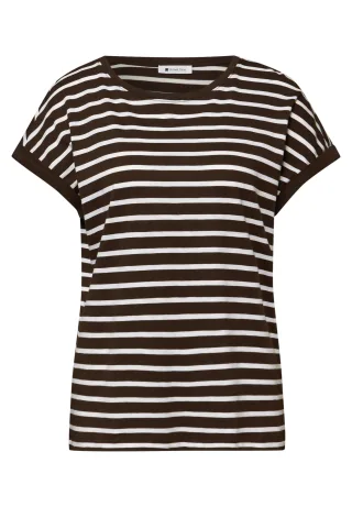 Street One - Dropped Shoulder Shirt mit Streifen espresso brown - Gr. - 40
