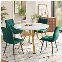 Flieks Essgruppe runder Esstisch mit 4 Stühlen Set, (Set, 5-tlg., 1 Tisch mit 4 Stühlen), Sitzgruppe Küchetisch 100x75cm Esszimmertühle Samt Metallbeine