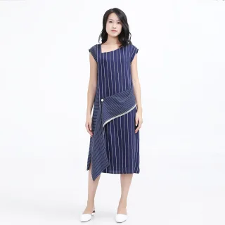 Asymmetrisches Midikleid mit Trapezstreifen