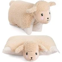 BRUBAKER Kuscheltier Kissen - Schaf - 2 in 1 Plüschtier und Kuschelkissen - 40 x 30 cm (Dekokissen, 1-St., Tierkissen Schafkissen Stofftier), aufklappbares Kinder Plüschkissen mit Klettverschluss