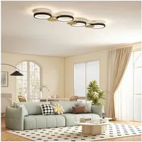 HOMCOM Deckenleuchte Wohnzimmerlampe mit 4 Glühbirnen, Fernbedienung, Szenenmodi, LED, für Wohnzimmer Schlafzimmer, Schwarz+Goldton