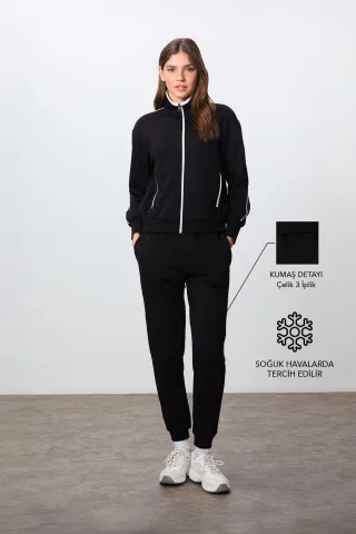 Oversized Zip-Kragen Sweatshirt und Hosen Set