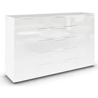 rauch Schubkastenkommode Kommode Türkommode Sideboard Kombikommode FLIPP mit Glasfront (Breite 160/180 cm mit 4 Einlegeböden), 2-türig, 5 Schubladen, Soft-Close, Oberboden und Front Glas, 2 Breiten