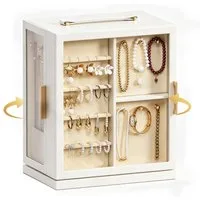 Hausright Schmuckkasten mit 5 Schubladen, 360° drehbarer Schmuckaufbewahrung Glasfront, 10 Bereichen, für Halsketten, Ringe, Armbänder, Ohrringe, Uhren