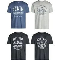 MUSTANG T-Shirt Herren Printshirt 4er Pack Set Regular Fit (Vorteilspack, 4-tlg) Kurzarm Sommer Tee Shirt mit Rundhalsausschnitt aus 100% Baumwolle