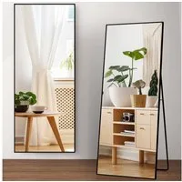 zebery Ganzkörperspiegel Standspiegel Wandspiegel groß,mit Alurahmen und verstärktem Glas (Set, 1-St), Schwarz,164 x 54cm