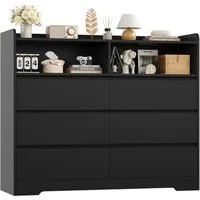 Homfa Kommode Sideboard Komodenschrank, mit 6 Schubladen und 2 offenen Fächern, Breite 120cm Höhe 100cm