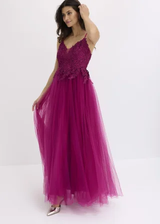 bonprix Abendkleid aus zartem Tüll mit Spitze, pink, Gr.34, Modern und feminin: Bezauberndes Abendkleid in Maxi-Länge aus zartem Tüll mit Spitze