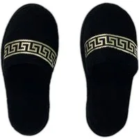 Belle Arti Luxus Homeslipper Hausschuhe Gäste Mäander schwarz gold rutschfest SET Pantoffel