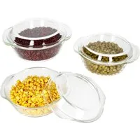 MamboCat Auflaufform 3tlg Set Brat- & Backform 0,7L 1L 1,5L Deckel Auflaufform rund Glas, Glas
