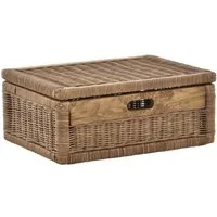 Krines Home Aufbewahrungskorb Flacher Korb mit Deckel Rattan geflochten Regalkorb Aufbewahrungsbox