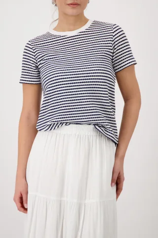 monari - T-Shirt mit Struktur marine ringel - Gr. - 44