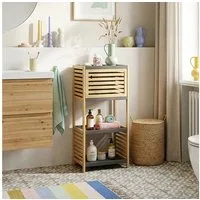 en.casa Badregal, »Kydesby« 83 x 39 x 30 cm 1 Tür 2 offene Fächer Bambus Natur/Grau
