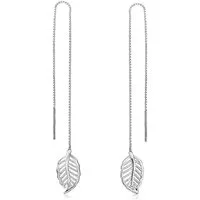 Materia Paar Ohrhänger Blatt Durchzieher Ohrringe lang Natur filigran SO-138, 925 Sterling Silber
