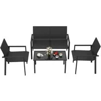 COSTWAY Gartenlounge-Set, (4-tlg), Balkonset PE Rattan, mit 2 Stühlen, Bank & Tisch