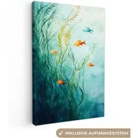OneMillionCanvasses® Leinwandbild Wasserpflanzen - Fische - Farbenfroh - Wasser, Fotodruck (1 St), Leinwand Canvas Wandbild, Wanddekoration 20x30 cm