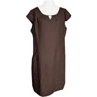 Sommerkleid Leinen Kleid kurzarm Braun 38 S Sommerkleid