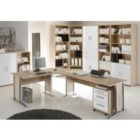 moebel-dich-auf Büromöbel-Set OFFICE LINE 220, (Komplett-Set, 5-tlg., Winkelschreibtisch mit Rollcontainer + Aktenschrank + 4 Aktenregale), in Eiche Sonoma / weiß