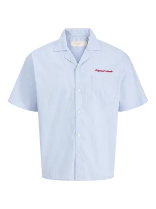JACK&JONES - JORMENTON POPLIN STRIPE RESORT SHIRT SS Cashmere Blue - Gr. - L