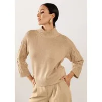 MADELEINE Strickpullover Eleganter Wollpullover mit Zopfmuster Winterpullover mit Stehkragen, Rippenbündchen und 3/4-Arm