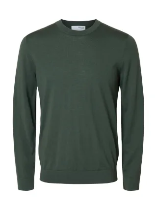 SELECTED MEN - SLMTRAY LS KNIT MERINO CREW NECK NOOS Deep Forest - Gr. - XL