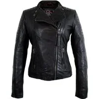 MDM Bikerjacke Damen Biker Lederjacke aus Lamm Nappa Leder Leichte Frauen Sommer Lederjacke