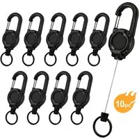 HEYHIPPO Schlüsselanhänger Multitool Karabiner – ausziehbarer Schlüsselanhänger & Badgehalter (Set, ausziehbare Schlüsselhalter mit Kordel– für Ausweise & Schlüssel), Ausziehbarer Schlüsselhalter (10 Stk)mit Stahlseil 60cm,200g Zugkraft