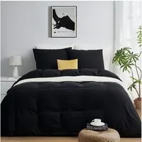 Topfinel Bettwäsche Bettwäsche 135x200 4teilig weiche Vorgewaschene Hautfreundlich, 100% Mikrofaser, 3 teilig, 1 Bettbezüge 155 x 220 2 Kissenbezüge 80x80 Reißverschluss Schwarz