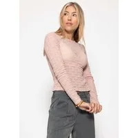 SASSYCLASSY Langarmshirt Langarmshirt aus floraler Spitze für Damen Leicht transparentes Top mit Rundhals in körpernahem Schnitt