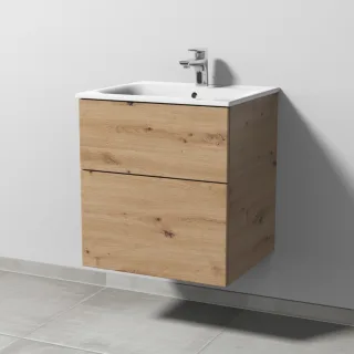 Sanipa 3way Waschtischunterbau zu Geberit Renova Plan Slim Waschtisch mit 2 Auszügen, Eiche Natural- SM68585