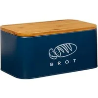 Zedelmaier Brotkasten Brotdosen aus Metall mit ökologischem Naturdeckel (als Schneidebrett), (MBH003&4), Geräumiger Retro Brotkasten aus Metall mit Holzdeckel, runder Rand