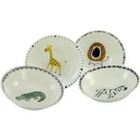 CreaTable Müslischale Safari, Schale 18,5 cm, 4-tlg., Steinzeug, (Set, 4-tlg), Unregelmäßig gefärbter Rand, Unikat