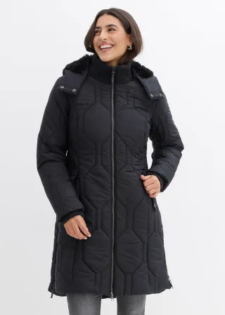 bonprix Kurzmantel mit Diamant- Steppung und seitlichen Zippern, schwarz, Gr.40, Modischer Kurzmantel mit Kapuze in Steppmuster