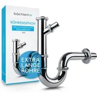 Bächlein Siphon Universaler Röhrensiphon, (flexibler Waschbeckenablauf mit Geräteanschluss), Einfache Montage - Hochwertiger Chrom-Ablauf