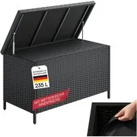 STEELSØN Aufbewahrungsbox Serion Gartenkiste aus Polyrattan (schwarz, 110 x 55 x 60 cm), herausnehmbare Innenplane, wetterfeste Gartenbox mit Metallgestell