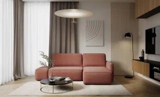 Ecksofa mit Schlaffunktion Sofa LUKA in Stoff Cremona Kupferbraun Ottomane Re...