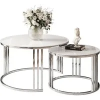Lookway Couchtisch LORI 2in1 GLASS runder Couchtisch mit silber chrom Gestell (2er Set), Durchmesser: ⌀70 cm und ⌀50 cm