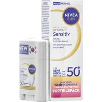 Nivea Sun Sonnenschutzlotion UV Face Sensitive LSF50+ mit Silky UV Stick Vorteilspack, Set, 2-tlg., UV Face Sensitive LSF50+ mit Silky UV Stick Vorteilspack, speziell für empfindliche Haut, beugt Sonnenallergien vor