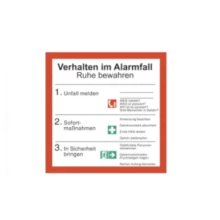 Verhalten im Alarmfall mit Symbolen nach ISO 7010