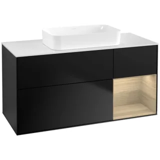 Villeroy und Boch Finion Waschtischunterschrank G711PCPD 120x60,3x50,1cm, Regal rechts Oak Veneer, Black matt lacquer