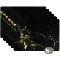 MuchoWow Platzset Marmor - Schwarz - Gold - Luxus, (6-St), Platzsets, Tischset, Abwaschbar, Tischsets, Platzdeckchen