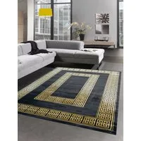 Carpetia Teppich Teppich Wohnzimmer mit Bordüre Mäander Muster schwarz gold, rechteckig, Höhe: 12 mm