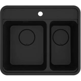 Neuesbad 1,5-Becken Granitspüle o. Abtropffl. 600x520x230mm, Graphit Metallic, SPACE SAVER Schwarz NB1DEZKMG5031