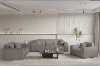 Sofaset Designersofa CELES PREMIUM 3-2-1 in Stoff Scala Taupe