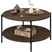 WLIVE Couchtisch Couchtisch rund mit 2 Ebenen, Beistelltisch Holz mit Metallgestell (1 Tisch), Wohnzimmertisch mit Metallrahmen, für Wohnzimmer, Schlafzimmer