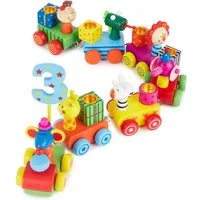 BIECO Kerzenhalter Bieco Holz Geburtstagszug Safari Look 0-9 Jahre Holz Zahlenzug 27 tlg