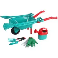 TikTakToo Kinder-Gartenset Schubkarre 7tlg mit Schaufel, Rechen uvm. Gartengeräte für Kinder, (kompettes Bauernhof Spielset, kompettes Bauernhof Spielset), Gießkanne, Forke, Spaten und Arbeitshandschuhe