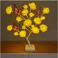 Online-Fuchs LED Baum künstliche Rosen mit LED-Blüten - Lichterbaum, Blumen, Stimmungslicht, 20 beleuchtete Rosenblüten, Warmweiß, mit Schmetterlingen verziert - 6-Stunden Timer